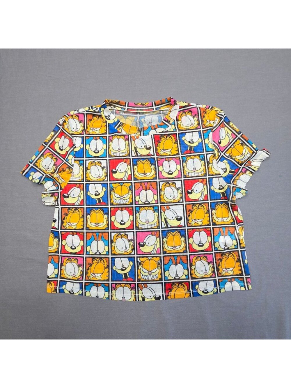Medium Womens Sheer Nickelodeon T-Shirt Multicolor Cartoon Garfield Stretchy